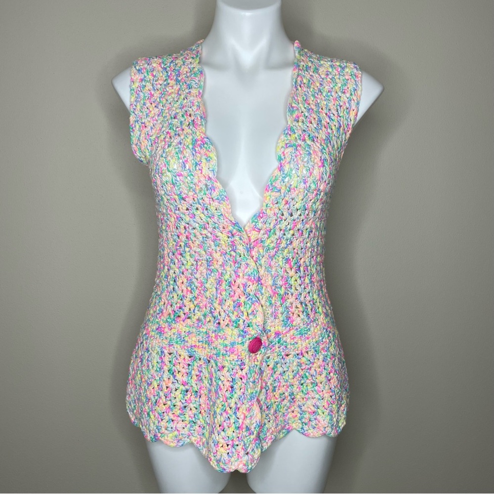 Hand Crafted Vintage 70s Pastel Crochet Vest - Picture 4 of 4